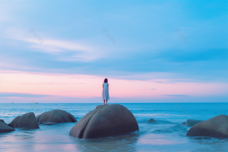 海边礁石上的美少女,高清,摄影图,摄影图片,图片大全,摄影图免费下载
